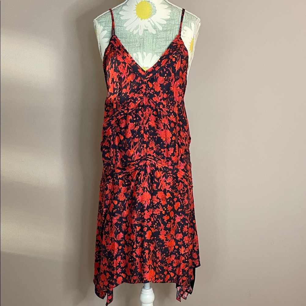 IRO Asymmetrical Red and Black Floral Dress
